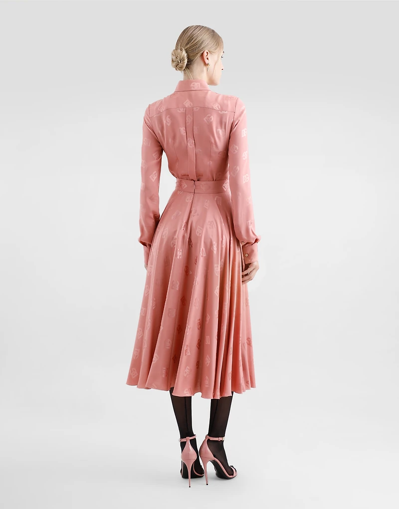 Silk jacquard calf-length circle skirt with DG logo