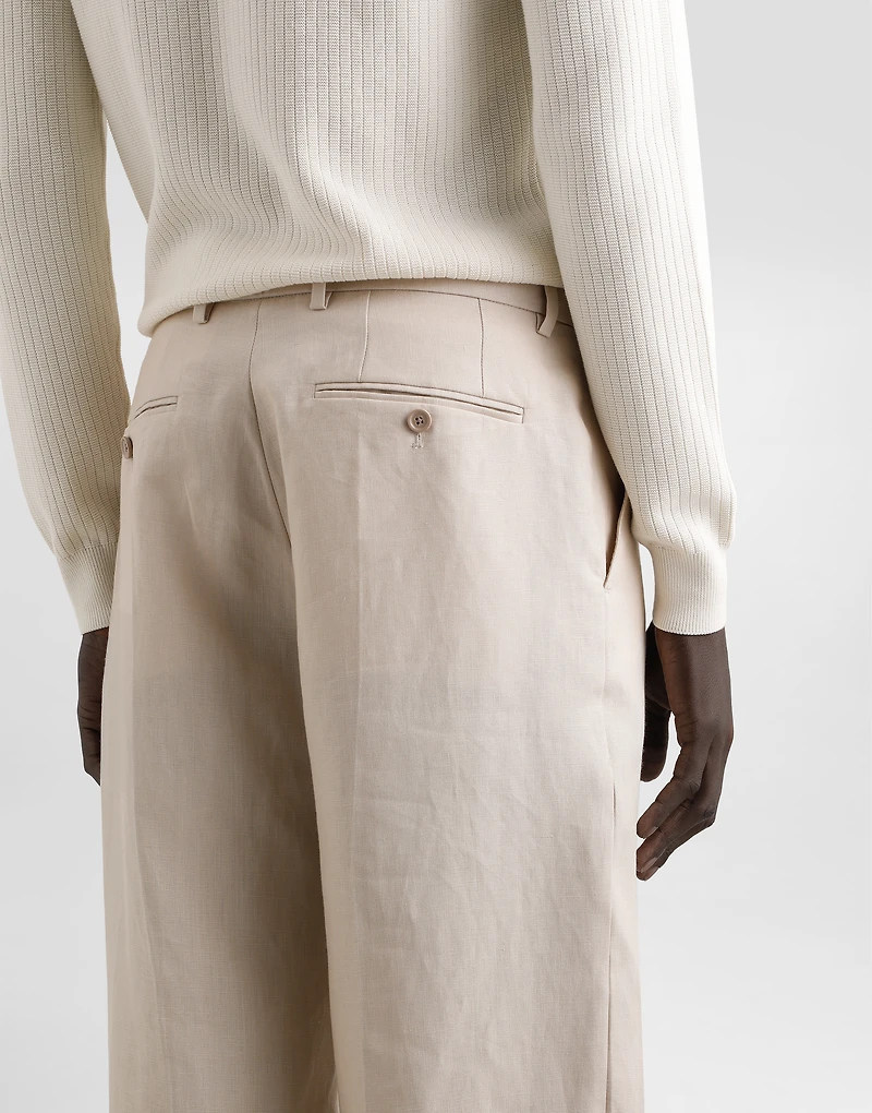 Linen fabric pants with turn-ups