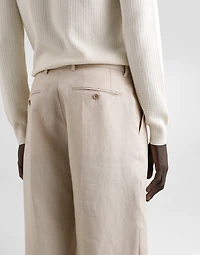 Linen fabric pants with turn-ups