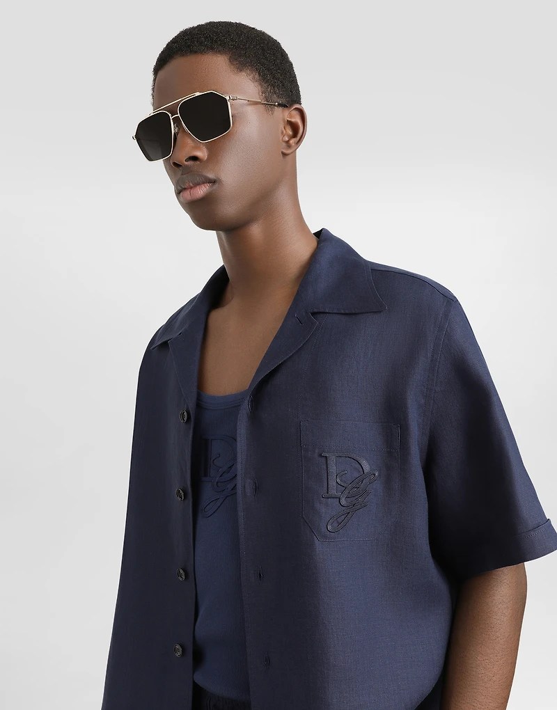 Linen shirt with logo embroidery