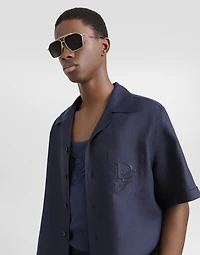 Linen shirt with logo embroidery