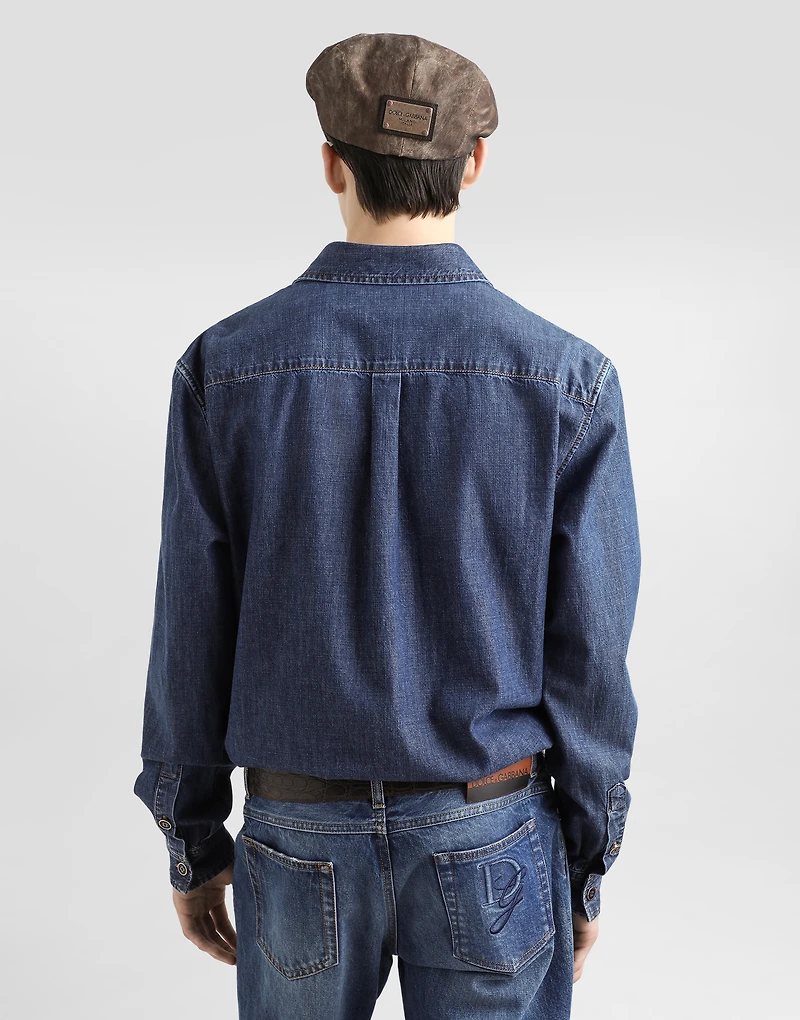 Denim shirt with heraldic emblem
