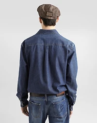 Denim shirt with heraldic emblem