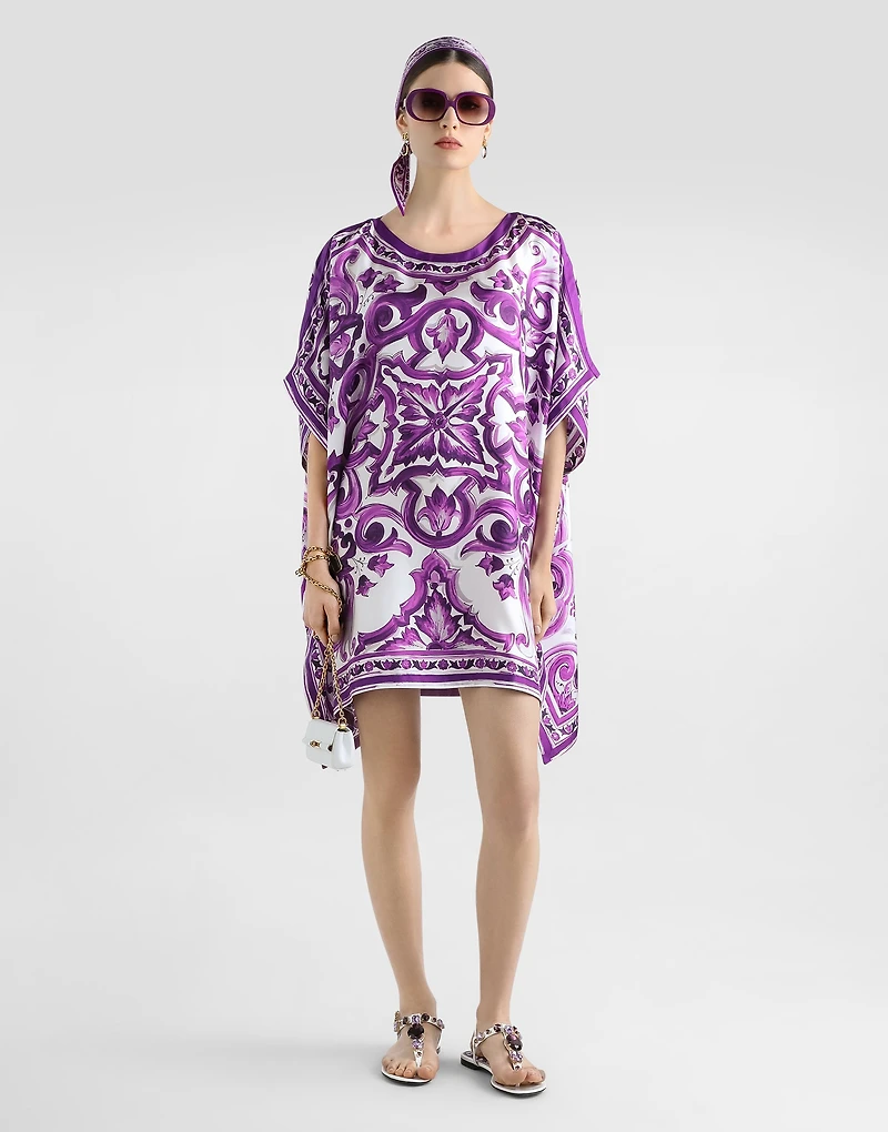 Majolica-print twill caftan