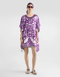 Majolica-print twill caftan