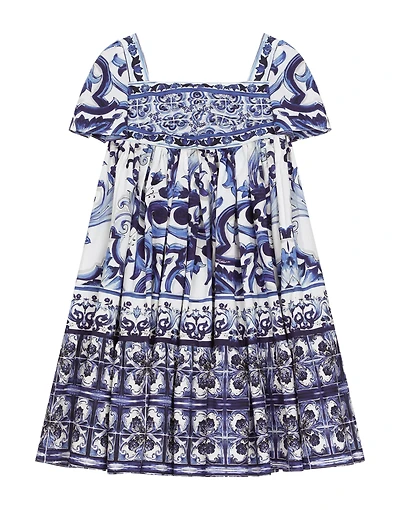 Long majolica-print poplin dress