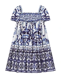 Long majolica-print poplin dress