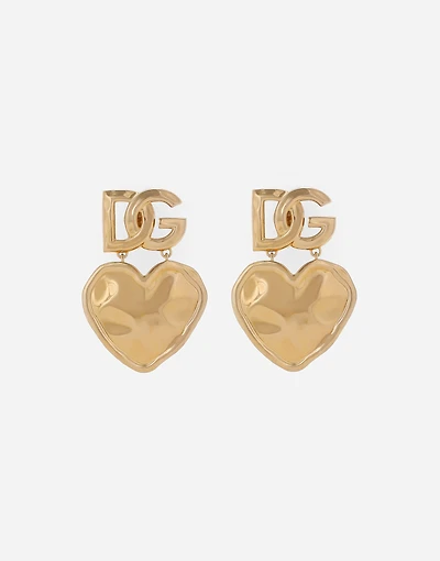 Drop earrings with hearts and DG logo