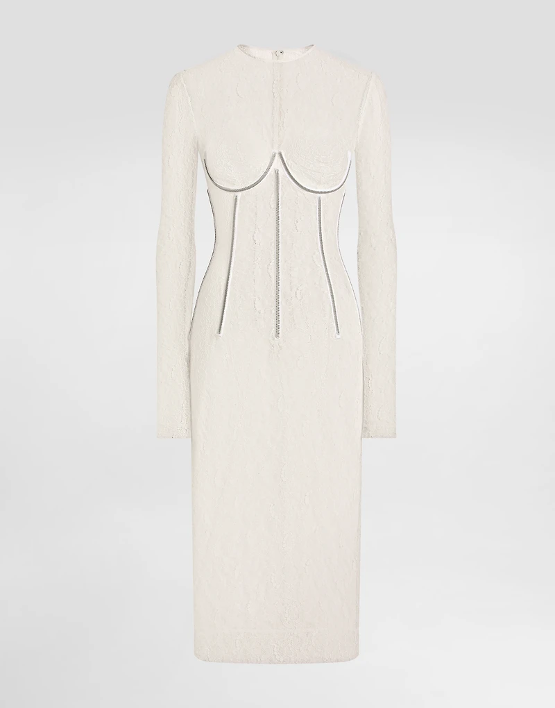 Lace calf-length dress with corset detailing