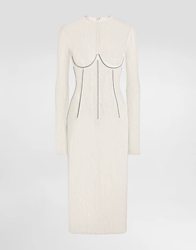 Lace calf-length dress with corset detailing