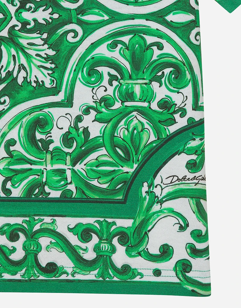 Jersey T-shirt with green majolica print