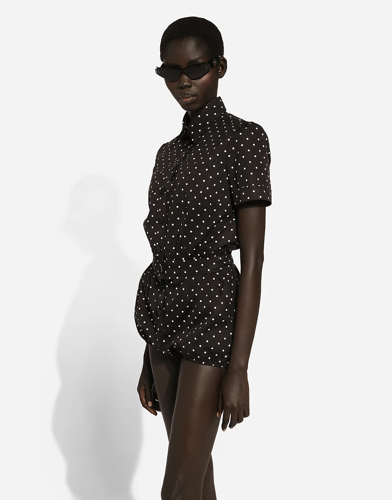 Cotton playsuit with polka-dot print