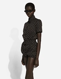 Cotton playsuit with polka-dot print