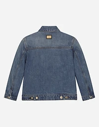 Stretch denim jacket with embroidery