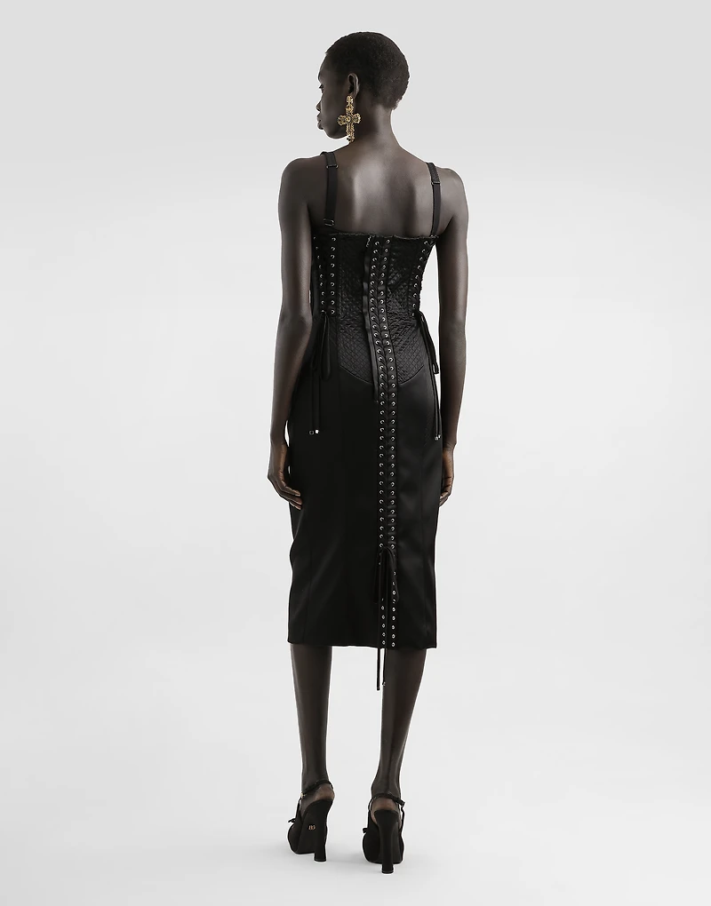Strapless satin dress with corset details