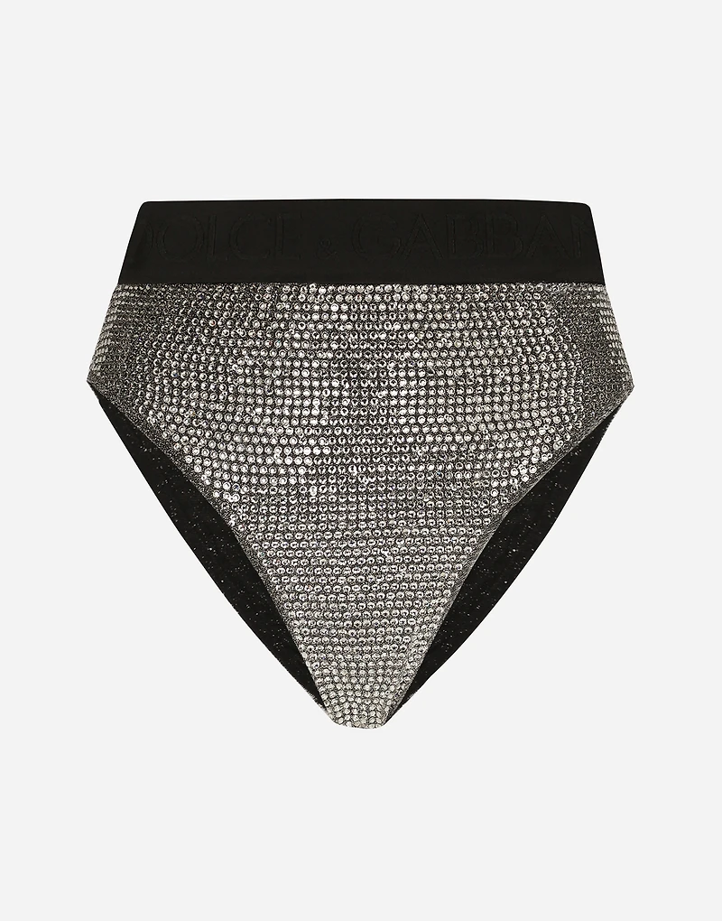 KIM DOLCE&GABBANA High-waisted briefs with sequins and fusible rhinestones