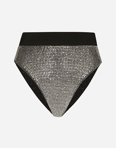 KIM DOLCE&GABBANA High-waisted briefs with sequins and fusible rhinestones