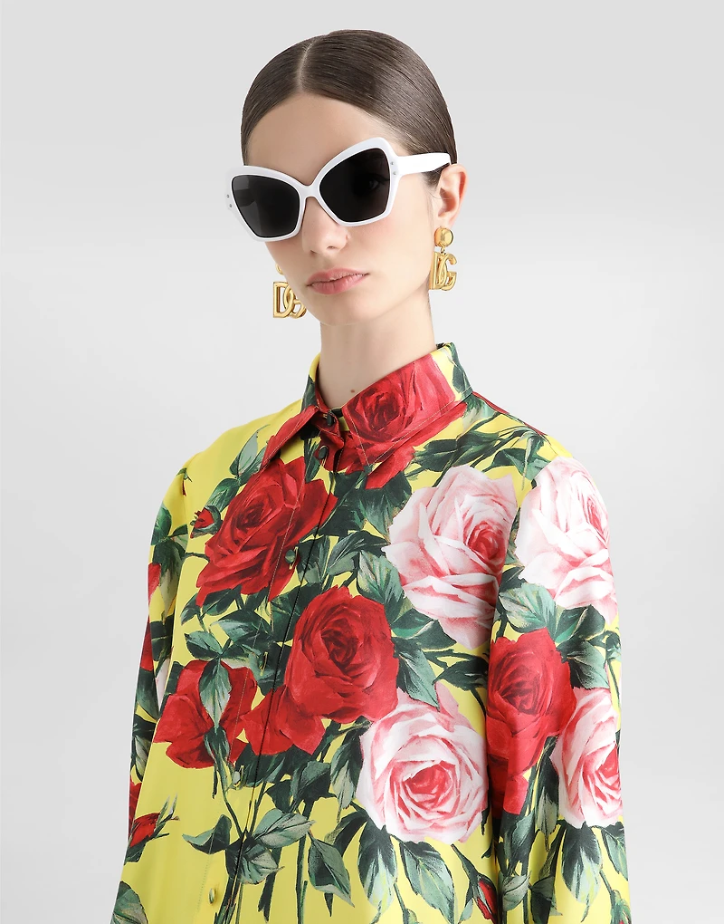 Long silk satin caftan with bouquet print