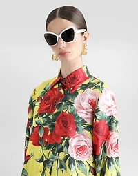 Long silk satin caftan with bouquet print