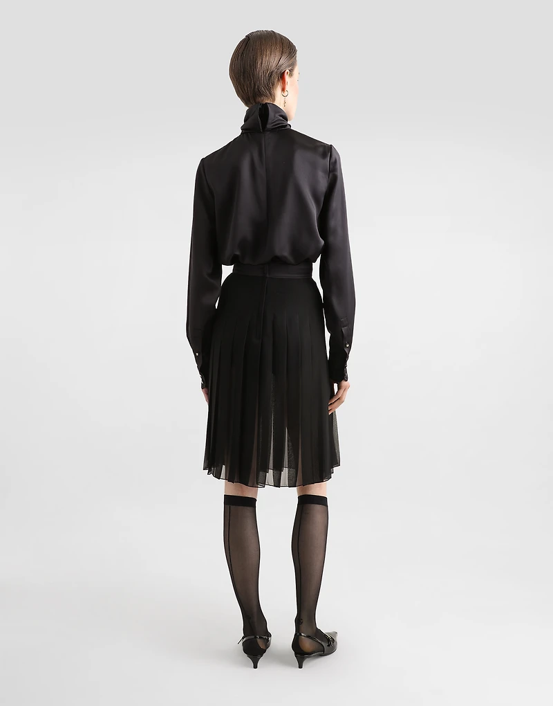 Satin sack top with lace shirt front