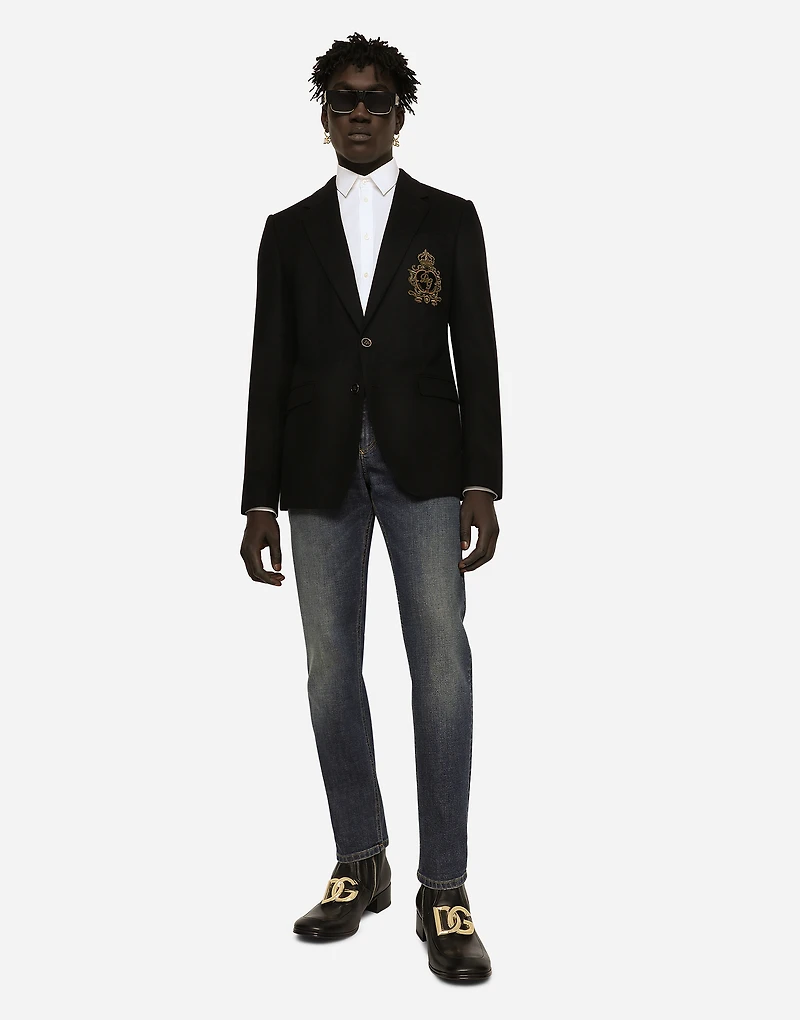 Single-breasted wool and cashmere jacket with DG patch