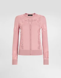 Wool cardigan with lace inlay