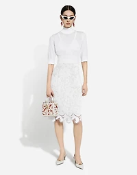 Cotton midi skirt with floral openwork detailing
