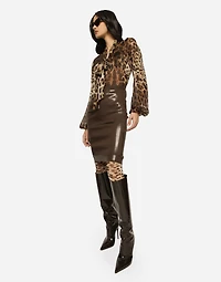 Leopard-print chiffon pussy-bow shirt