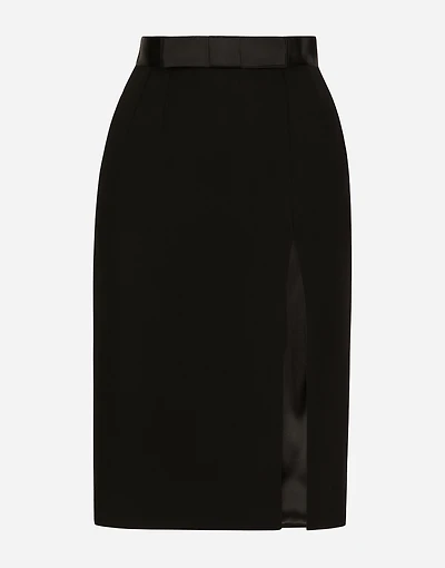Wool midi pencil skirt with satin waistband