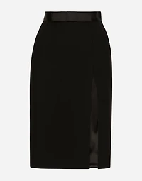 Wool midi pencil skirt with satin waistband