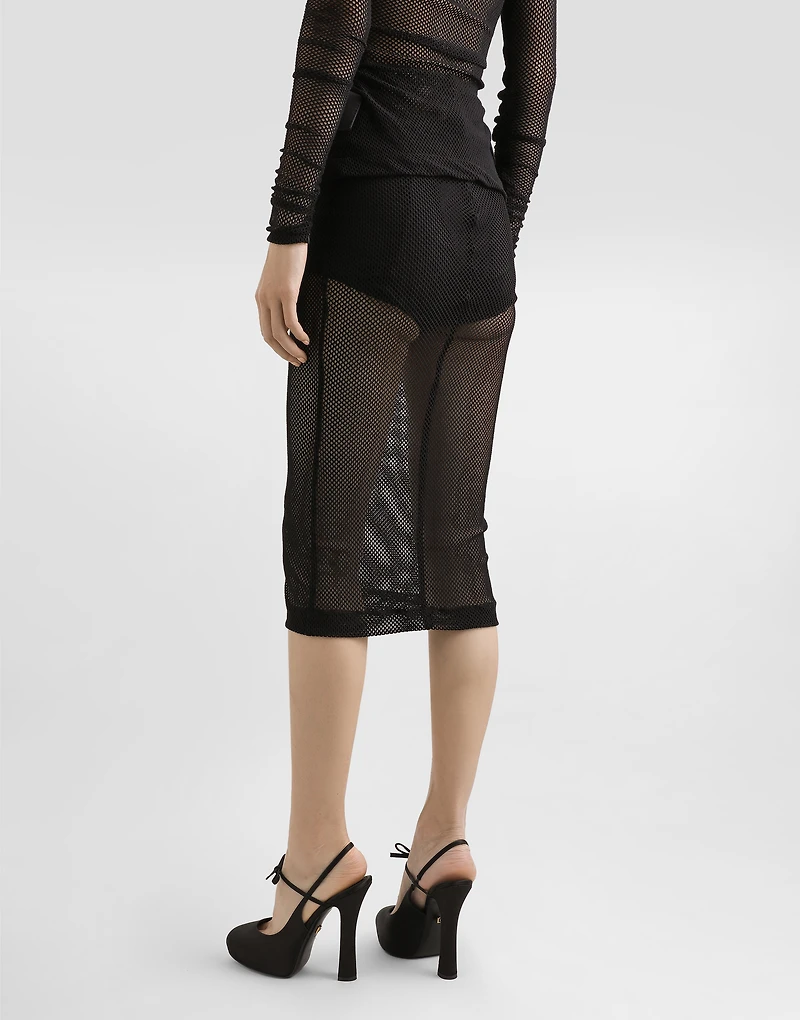 Mesh calf-length skirt