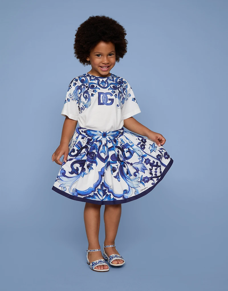 Majolica-print poplin skirt