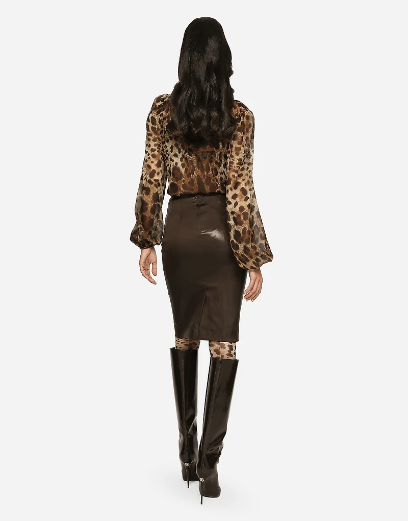Leopard-print chiffon pussy-bow shirt