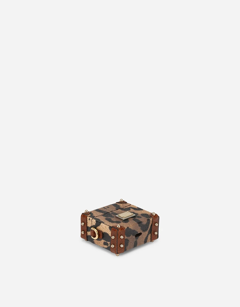 Airpods case in leopard-print Crespo with branded plate