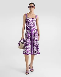 Majolica-print silk twill dress