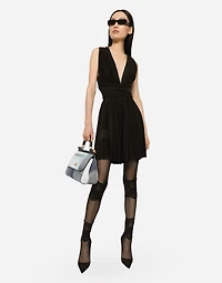 Short pleated lurex mesh dress