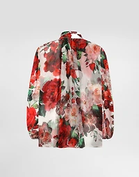 Chiffon pussy-bow blouse with rose print