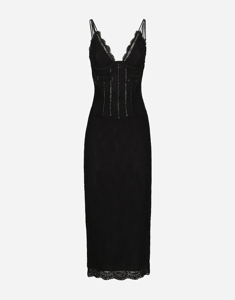 Lace calf-length slip dress: