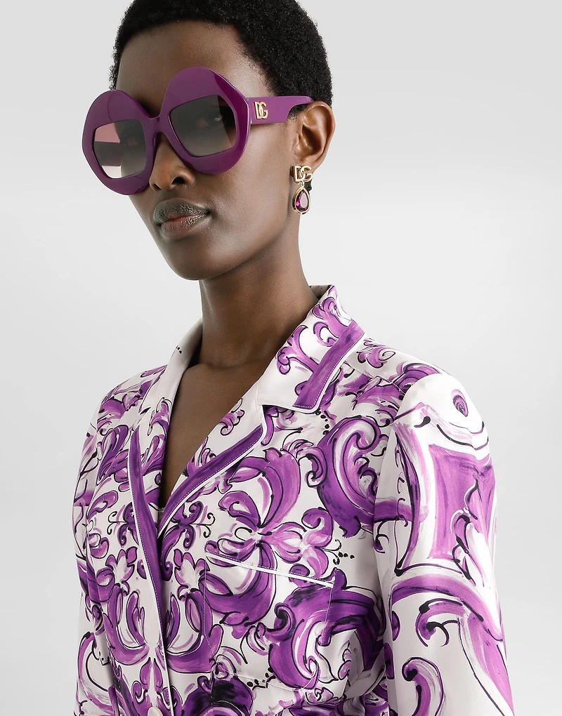Long Majolica-print silk dressing robe