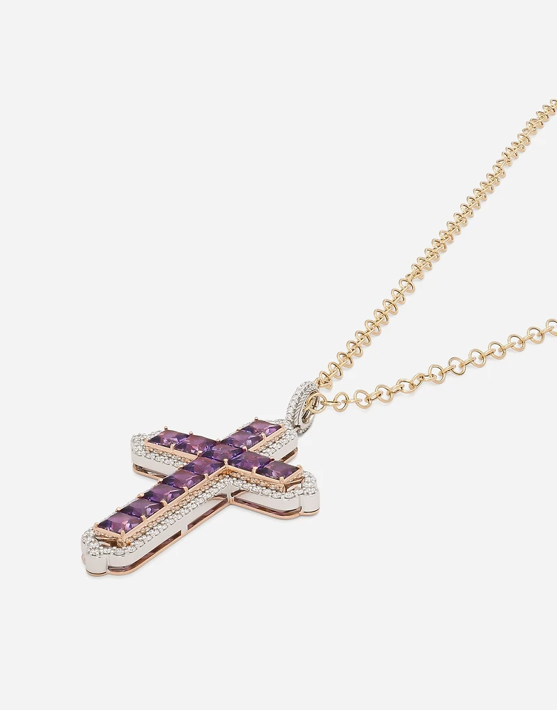 Cross Pendant 18-carat yellow and white gold, amethysts, and diamonds