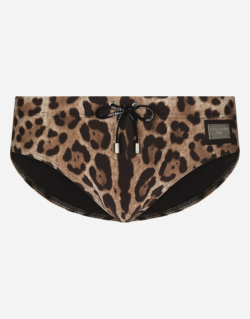 Leopard-print swim briefs