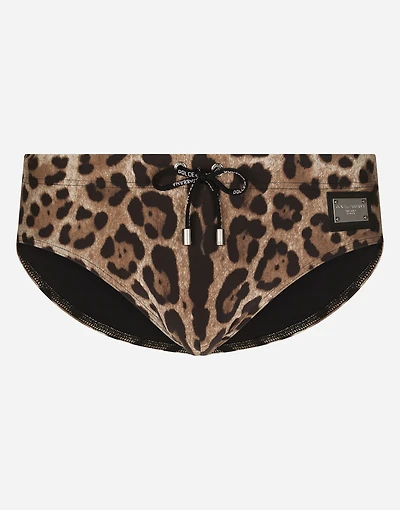 Leopard-print swim briefs