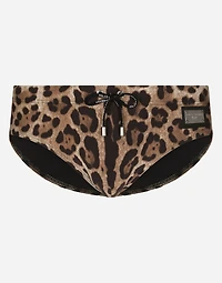 Leopard-print swim briefs