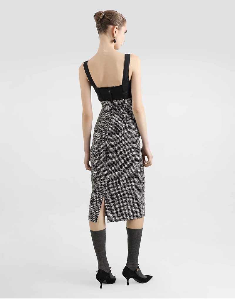 Heavy crêpe dress with damier print
