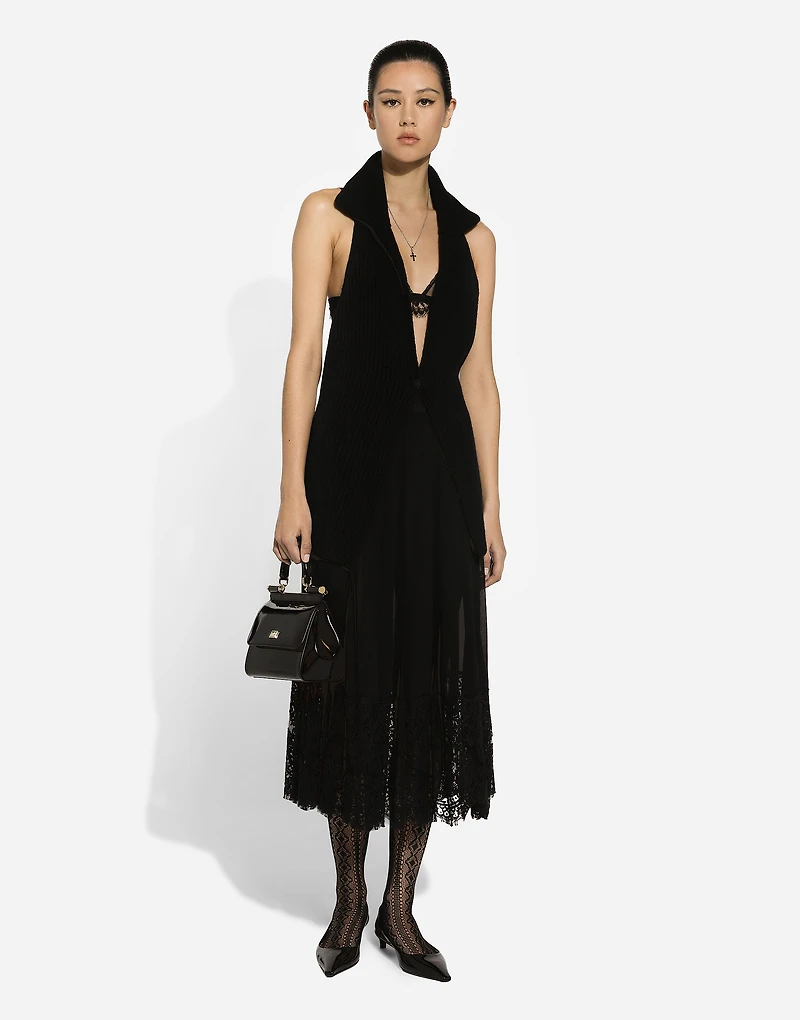 Long georgette skirt with lace edgings