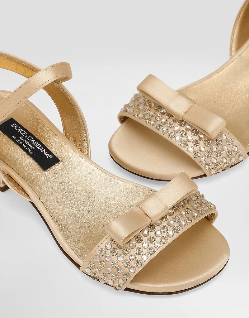 Satin sandals with glittery polka-dots and rhinestones