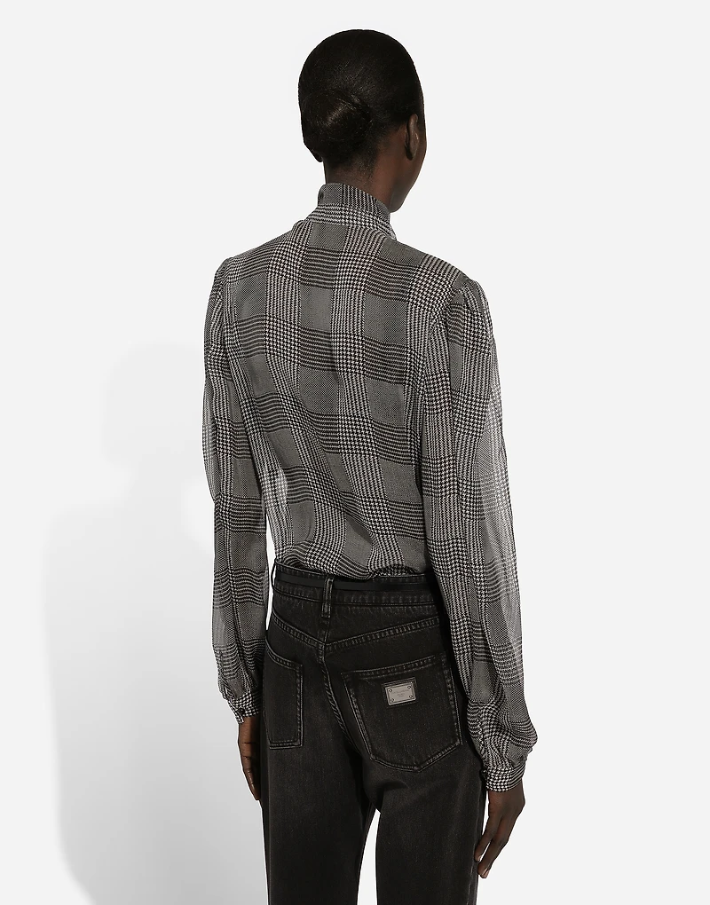 Silk chiffon shirt with glen plaid print