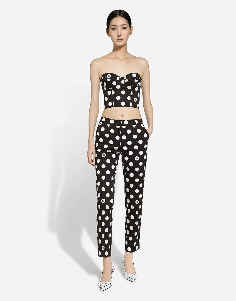 Cotton pants with polka-dot print