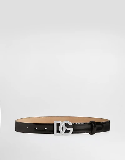 Shiny calfskin belt with DG logo