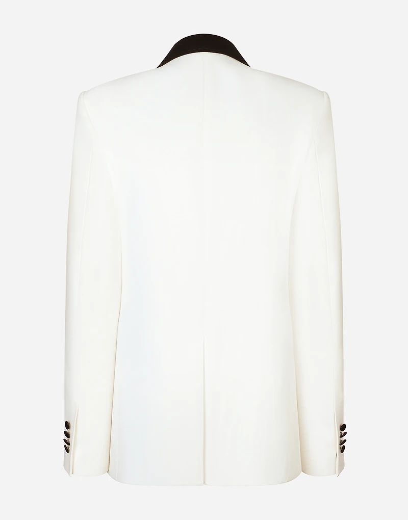 Double-breasted wool crepe jacket with tuxedo lapels